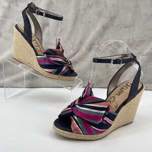 Sam Edelman Aubrey Wedge Espadrille Striped Textile Ankle Strap Sandal NWOT